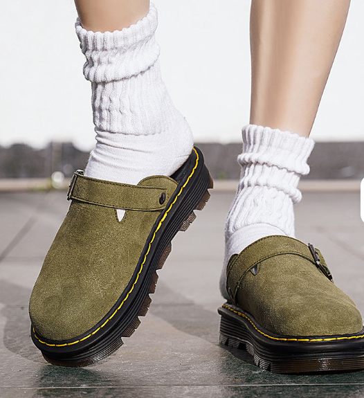 Unisex Genuine Suede Leather Closed Toe Mule Clogs Chunky Thick Platform Sole Shoes Easy Slip on Quality Men Casual Shoes