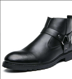 Classy PU Leather Boots Size 38-47 Pointed Toe High Ankle Rubber Outsole Formal Occasion Usable Leather Flat Ankle Boots