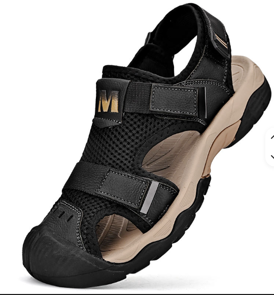 Summer Casual Breathable Mesh Durable Men Sandals Classic Toe Cover Handsome Lightweight Flat Beach Shoes