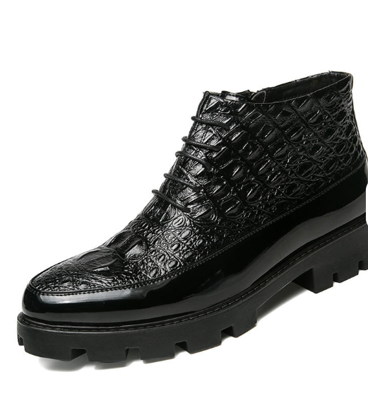 Zip up Black PU Leather Quality Pattern Men Boots Comfortable All Seasons Men Ankle Boots