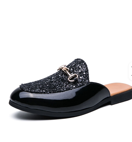 Men's Fashion Glitter Patent Pu Mules Backless Slip on Style With Decorative Metal Buckle for Night Out Parties