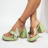 Butterfly Chaussure Femme New Model Peep Toe Designer Female High Block Heel Chunky Sandal for Women