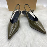 Women's Low-Heel Elegant Lady Pumps, Closed-Toe Slip-On Back Strap Green Heeled Sandals