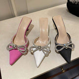 2025 New Fashion Salto Alto Summer Female Slides Mules Low Shoes Bow Kitten Heels for Ladies