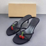 Chaussure Talon Haut Black Bow Slipper Fashion Kitten Slingback Shoes Heels for Women
