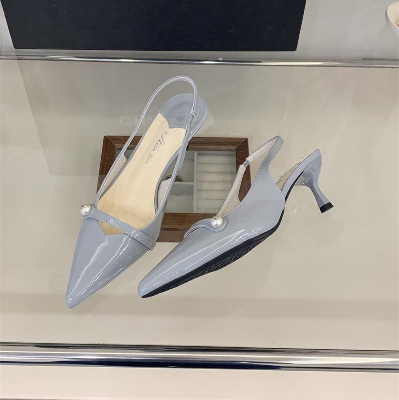Elegant Pointed Toe Slingback Heels Women Stylish Kitten Heel Pumps with Pearl Detail Grey Dress Office Shoes