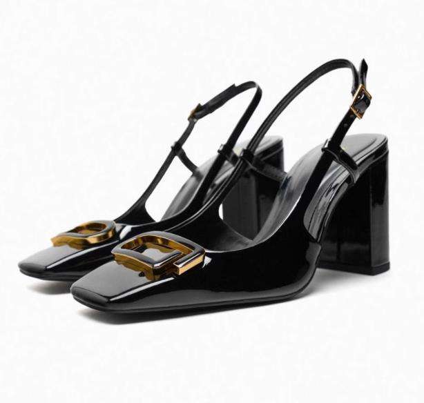 Calzado De Mujer 2025 Summer SquareToe Sandal Slingback Chunky Block High Heels for Women