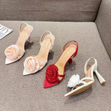Sandale De Femme Slingback Pumps Female Shoes Open Toe Rose Flower Styles New Heels for Women