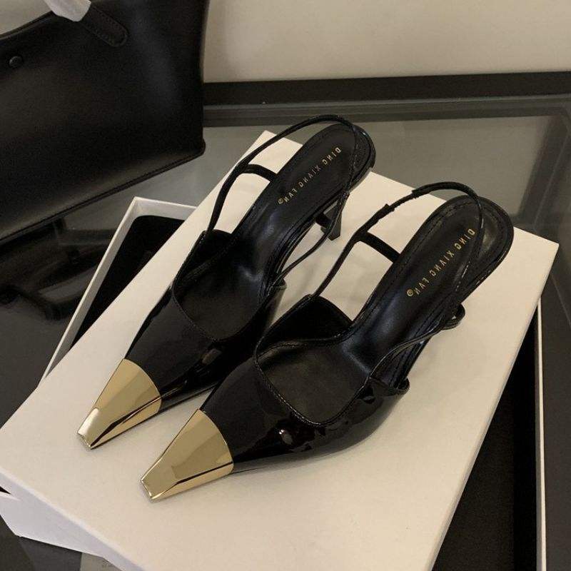 9CM Talons Chic Slingback Closed Toe Sexy Shoes Pumps Black Heels for Women Ladies