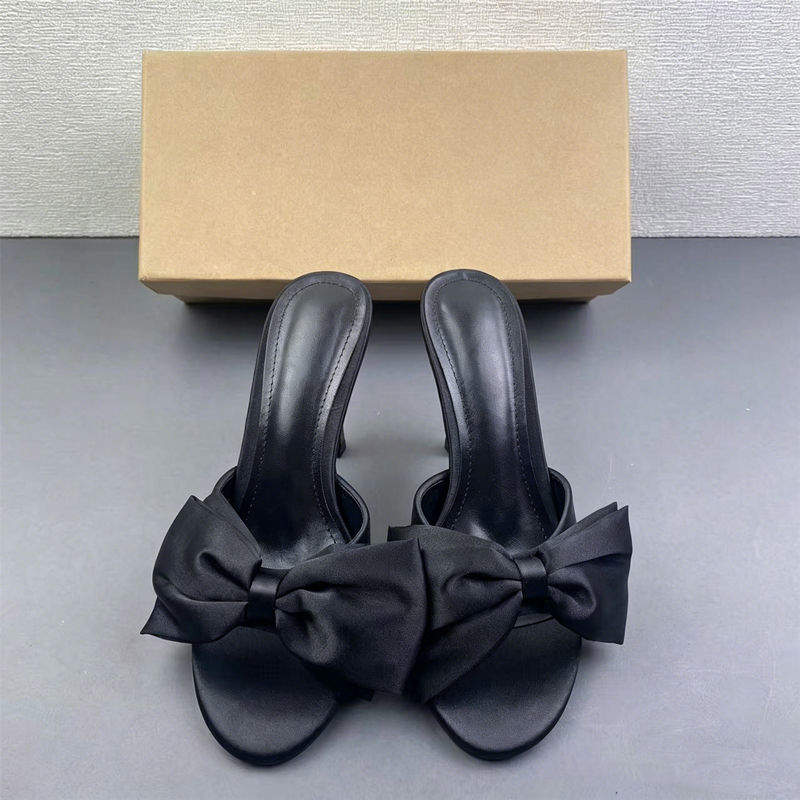 Elegant Women Satin Mules With Oversized Bow Knot Sexy Stiletto High Heel Sandals for Wedding Party Evening Dress Shoes