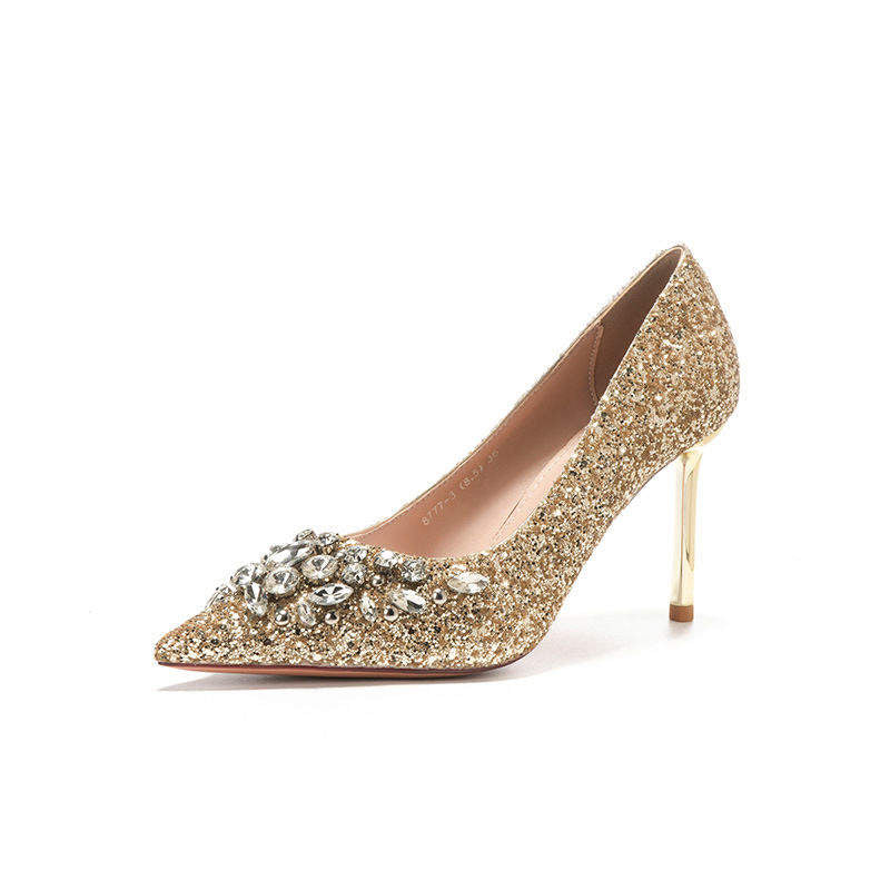 Bling Sequin Quality Silk Chaussures Femme Tendance Female Dress Office Shoes Fashion Heels Women's Pumps