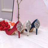 Bride Chaussures a Talons Vert Tacones De Mujer Bling Rhinestone Elegant Women Wedding High Heels for Ladies Pumps Shoes