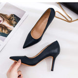 7CM/9CM Delicate Stiletto Sandalias Mature Retro Design Dress Low Heel Shoes Black Pumps for Ladies