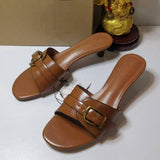 Sandales a Talons Hauts New Summer Style Brown Women Peep-Toe Slide Sandals with Buckle Closure Casual Shoes