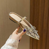 Pearl Women Shoes Rhinestone 3CM Heel Half Slipper Sandals Fashion Muller Shoes Casual Versatile Single Shoes