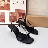 French-style Ladies Sexy Stiletto Heel Sandals Square-toe Ankle-strap Slip-on Open-toe Breathable Fashion High Heel Shoes