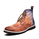 Classy Unique Design Red Silver Blue Color High Top Brogue Models Fashion Classic Durable Ankle PU Leather Boots for Men