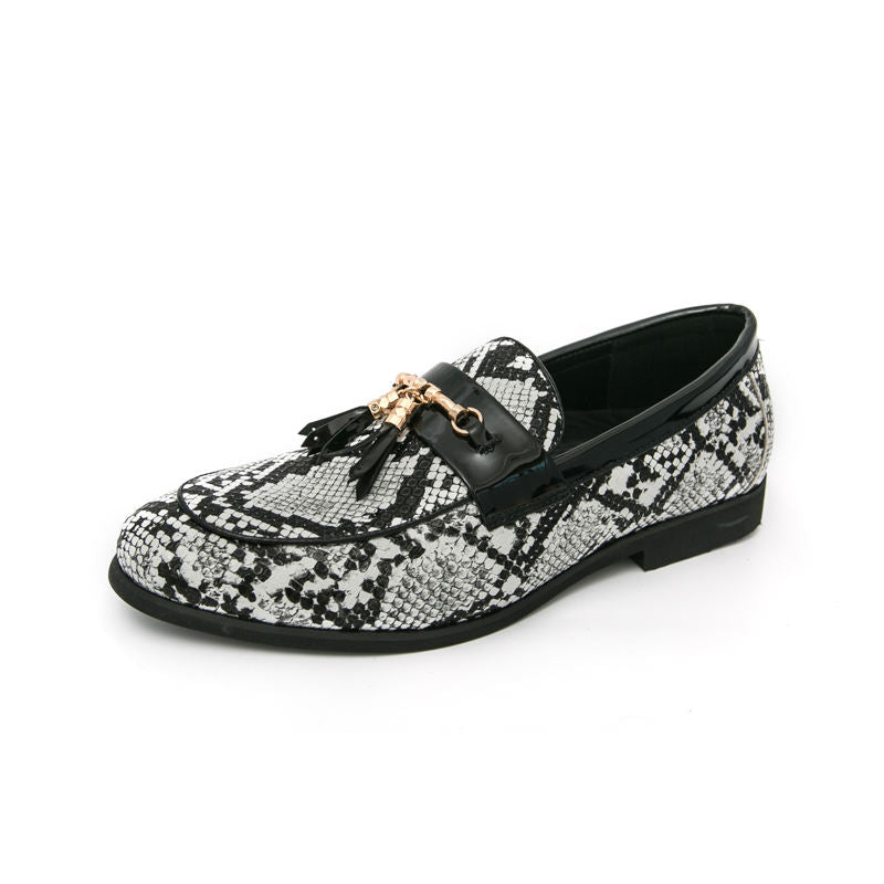 Classic Design Snake Pattern Slip on Durable Good Quality Fashion Tassel Loafer Dress Shoes