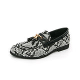 Classic Design Snake Pattern Slip on Durable Good Quality Fashion Tassel Loafer Dress Shoes