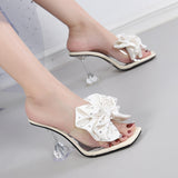 Size 34-46 Zapatos Mujer Tacon Sandalia Transparente Summer Mules Sexy Bowknot Clear Transparent Heels for Women and Ladies