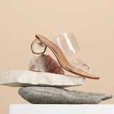 Unique Style Kitten New Trendy High Crystal Transparent Shoes Low Clear Heels for Women
