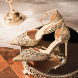 6.5CM/8.5CM High Quality Gold Diamond Female Night Club Peep Toe Platform Ladies Luxury Heels for Women