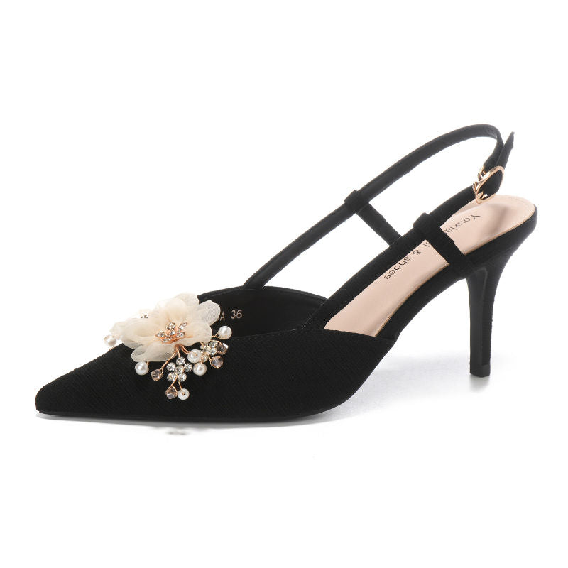 Scarpe Donna Tacco Alto Piume Stiletto Flower Sexy Sandals Sling Back High Heels for Ladies