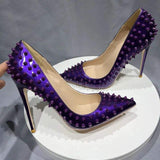 Custom Your Own Logo 12CM/10CM/8CM Quality 2024 Shoes Special Designs Studded Purple Heels for Women