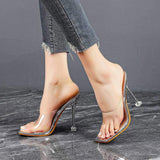 Transparent PVC Slip On High Heel Mules Silver Clear Acrylic Party Tacones Mujer Slippers