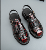 Classic Design Red Color Casual Sandals Shoes Comfortable Flat Men Shoes Summer Breathable Buckle Strap