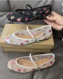 Floral Embroidered Square Toe Buckle Strap Ballerina Shoes Mesh Casual Summer Ballet Flats