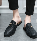Glitters Shining Material Tassel Loafers Half Shoes Classic Design Mules Slippers for Men