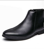 Men Casual Dress Wedding Shoes Black Color Durable Handsome Point Toe PU Leather Boots for Men