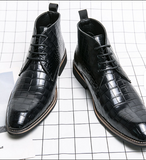Pointy Toe Fashion Design Plaid Upper Comfortable Durable Wedding Shoes Men Ankle Boots