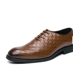 Lace up Checkerboard Pattern Pointed Toe Dress Shoes Durable Fashion Wholecut PU Leather Oxfords Shoes