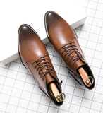 Lace up Pointed Toe Real Leather Dress Shoes Classic Design Black Brown Wedding Formal Leather Ankle Boots for Men