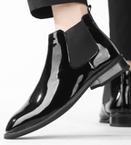 Pointed Toe Patent Leather Dress Shoes Size 38-46 Red Color Wedding Footwear Chelsea Boots for Men