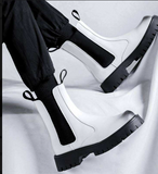 Versatile British Style High Top White Color Chelsea Chimney Boots Winter PU Leather Working Boots for Men