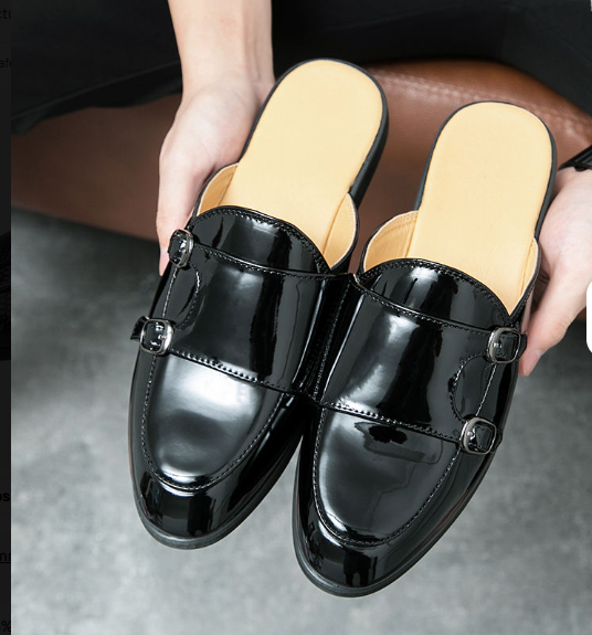 Double Monk Strap Backless Loafers Breathable Snake Pattern Lightweight Casual Men Flat Half Shoes