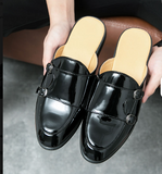 Double Monk Strap Backless Loafers Breathable Snake Pattern Lightweight Casual Men Flat Half Shoes