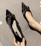 Women's Pointed Toe Flat Shoes with Chain Buckle Slip On Comfortable Loafers for Office Daily Wear
