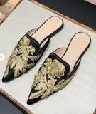 34-43 Retro Style Embroidery Female Shoes Outdoor Casual Pointed Toe Trendy Flat Women's Sandals