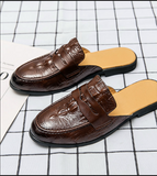 Babouche Homme En Cuir Black PU Leather Fashion Mules Slip on Casual Half Loafers for Men Shoes