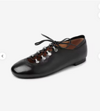 Genuine Cow Leather Women Flats Vintage Oxford Shoes Round Toe Lace up Pigskin Lining Beef Tendon Sole Daily Walking Shoes