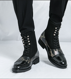 Pointed Toe Green Snake Pattern Classic Designers Good Quality Fashion Durable Dress Shoes Men Ankle Boots