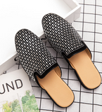 Golden Color Fashion Good Looking Men Mules Casual Shoes Low Heels Rhinestone Upper Men Half Shoes