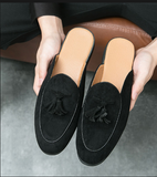 Tassels Loafers Faux Suede Green Colors Mules Fashion Design Men Half Shoes Moccasin Slippers