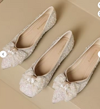 Large Size Rhinestone Luxury Slip on Bow Loafers Office Lady Moccasins Sepatu Flat Shoes for Women