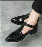 Buckle Strap Breathable Pointed Toe Red Black Formal Dress Shoes Summer Casual Handmade Sandals for Men