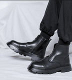 Urban Style Chunky Sole Heavy-Duty Men's Black Zip-Up Ankle Boots with Rugged Outsole